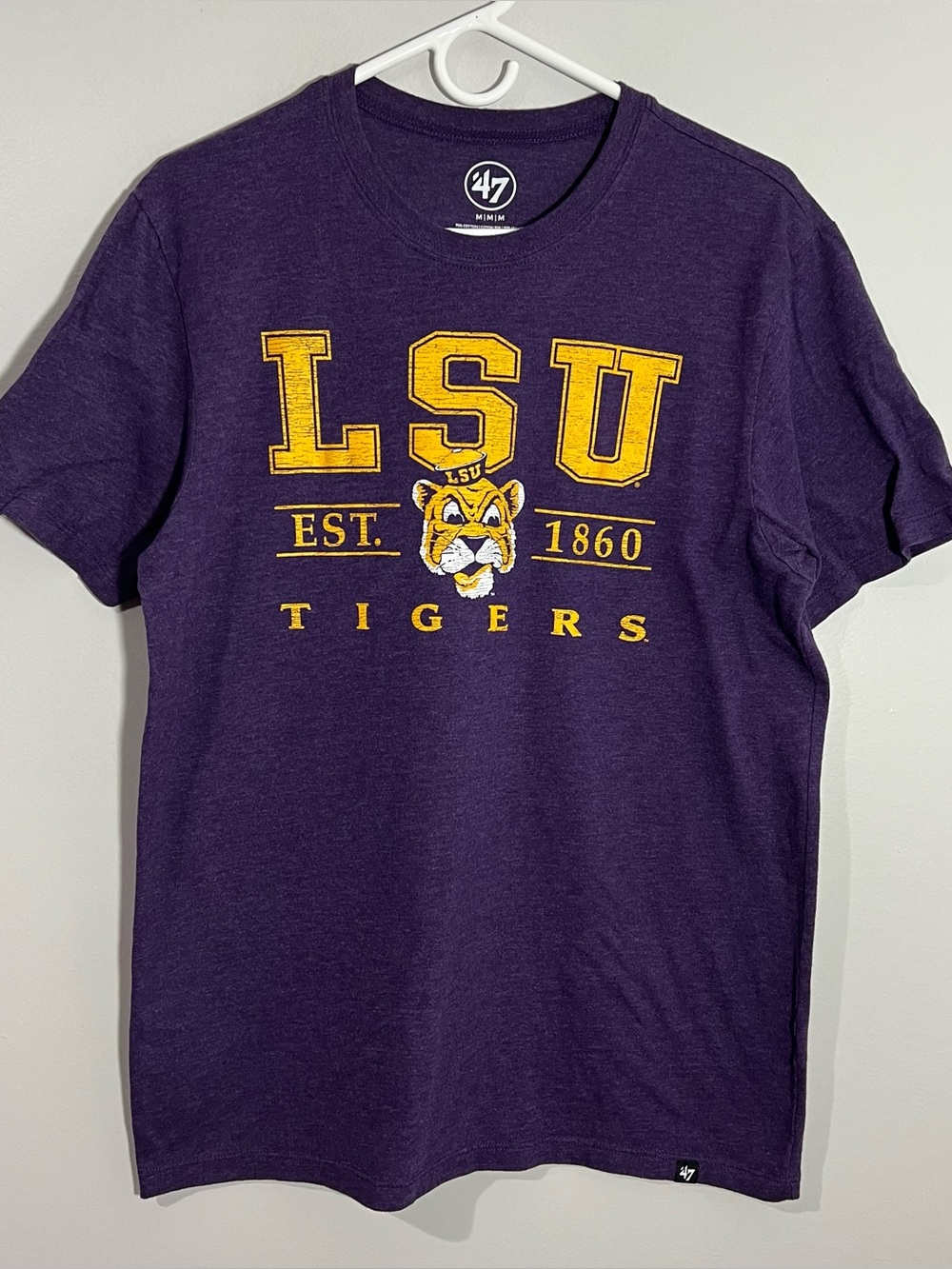 47 Brand LSU Tigers Retro Throwback Logo Purple Short Sleeve T-Shirt Mens Medium